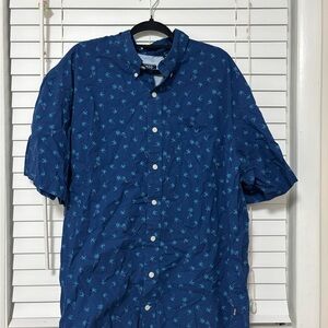 Izod Navy Palm Tree Print Casual Shirt